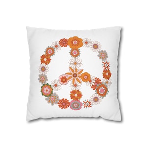 Floral Peace Sign Pillow Cover: Retro Hippie Decor