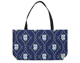 Mahjong Hydrangea Weekender Tote Bag | Hydrangea large tote bag | Floral mahjong tote bag