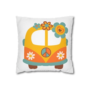 Hippie Van Pillow Cover: 60s Peace Decor
