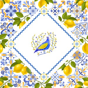 Lemon Theme Mahjong Mat – Lemon and Blue Mat - Fresh, Fun, and Perfect for Game Night image 2