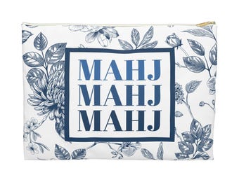 Floral Mahjong Tile Bag: Large Zipper Pouch