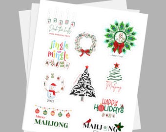 Holiday Mahjong Theme Kiss-Cut Vinyl Decals, Christmas Mahjong Stickers, Stickers for Mahjong, Mahjong sticker, Mahjong gift, Mahjong prize