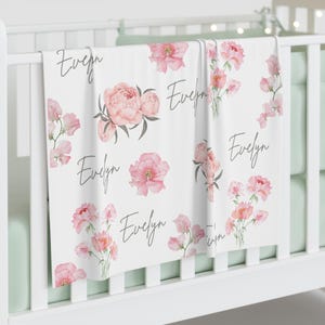 Personalized Baby Swaddle Blanket: Pink Floral Newborn Wrap