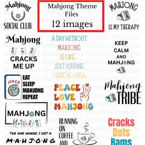 Puede incluir: Un paquete de descarga digital de 12 archivos SVG, PNG y JPG con tem&aacute;tica de Mahjong. Las im&aacute;genes presentan varios dise&ntilde;os, que incluyen "Mahjong Social Club", "Mahjong es mi terapia", "Un d&iacute;a sin Mahjong es como... Solo una broma, no tengo ni idea", "Mant&eacute;n la calma y juega al Mahjong", "Comer, dormir, jugar al Mahjong, repetir", "Paz, amor, Mahjong", "Tribu Mahjong", "El que consigo un Mahjong", "Correr con caf&eacute; y Mahjong", y "Grietas, puntos, bams, si sabes, sabes".