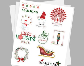 Holiday Mahjong Theme Kiss-Cut Vinyl Stickers, Christmas Mahjong Stickers, Stickers for Mahjong, Mahjong sticker, Mahjong prize, Mahj