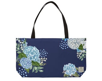 Mahjong Hydrangea Weekender Tote Bag | Hydrangea large tote bag | Floral mahjong tote bag