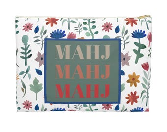 Floral Mahjong Tile Bag: Large Zipper Pouch