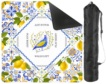 Lemon Theme Mahjong Mat – Lemon and Blue Mat - Fresh, Fun, and Perfect for Game Night