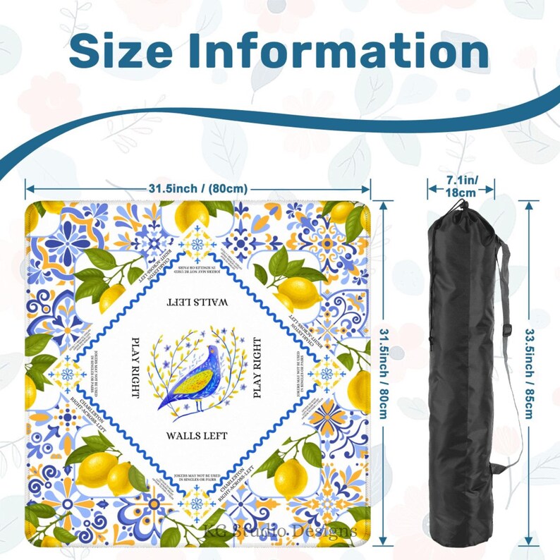Lemon Theme Mahjong Mat – Lemon and Blue Mat - Fresh, Fun, and Perfect for Game Night image 3