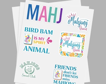 Mahjong Theme Kiss-Cut Vinyl Stickers, Fun Stickers for Mahjong, Mahjong stickers, Mahjong gift, Mahjong prize