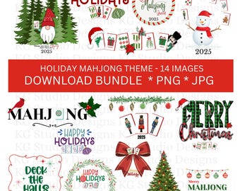 Christmas Mahjong Bundle: Holiday Theme PNG JPG (Digital Download), Clipart, Mahjong designs