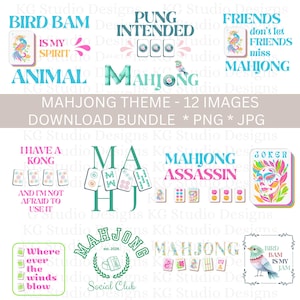 Paquete de gráficos de Mahjong: archivos PNG y JPG (descarga digital)