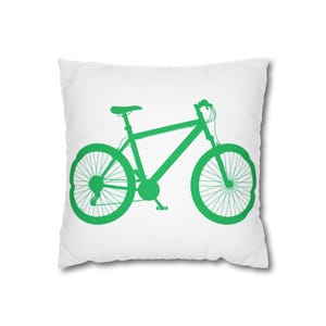 Bike pillow cover, green bike, cyclist gift, bike pillow, mountain bike, biker gift, bike theme gift, fun pillow cover, unique pillow