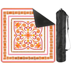 May include: A colorful yoga mat with a floral design in shades of pink, orange, and yellow, with a black carrying bag. The mat features a decorative border and the text "Kelli Studio Designs".