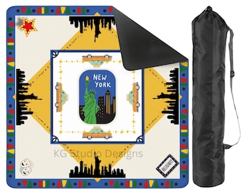 Tapete de Mahjong con temática de Nueva York de 80 x 80 cm / Funda antideslizante de neopreno para mesa de Mahjong / Tapete de juego con diseño de Nueva York / Con o sin instrucciones