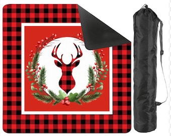 Christmas Mahjong Mat, Holiday Buffalo Plaid Reindeer, Neoprene Mahjong Game Mat, Holiday Buck Mat