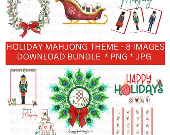 Christmas Mahjong Bundle: Holiday Theme PNG JPG (Digital Download)
