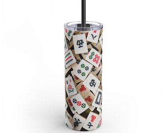Mahjong-Themed Tumbler, Perfect Gift for Game Lovers, Unique Travel Mug, Drinkware for Game Night, Party Accessory