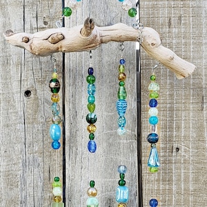 Bohemian Glass Bead Sun Catcher for Windows - Sea Colors Beaded Mobile Handmade Beach Decor - Personalize Zodiac or Birthstone Gift for Home