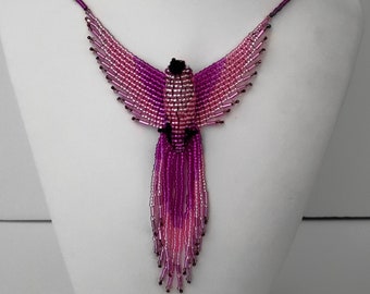 Pink Phoenix Glass Bead Necklace with Magnetic Clasp - Handmade Beaded Thunderbird or Firebird Necklace - Unique Unisex Gift Under 75