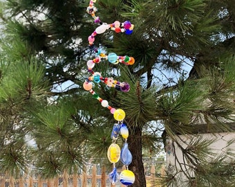 Rainbow Spiral Sun Catcher Glass Bead Wind Spinner-Bohemian Hanging Beaded Suncatcher For Windows-Teacher Gift Under 50-Best Seller
