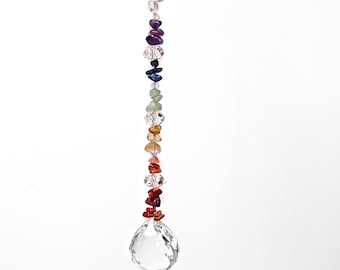 Crystal Prism and Gemstone Chakra Suncatcher with 7 different genuine gemstones and crystals