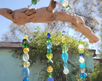 Bohemian Glass Bead Sun Catcher for Windows - Sea Colors Beaded Mobile Handmade Beach Decor - Personalized Gift for Home