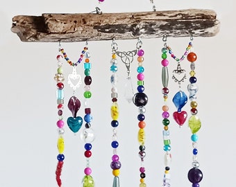 Colorful Glass Bead Driftwood Suncatcher for Windows -Bohemian Beaded Hanging Decor - Personalized