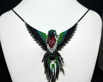 Hummingbird Necklace - Stunning Ruby Throat Hummingbird Glass Beaded Necklace with Magnetic Clasp - Unique Gift for Mom Under 70-Best Seller