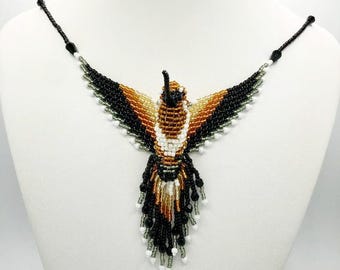 Beaded Hummingbird Necklace with Magnetic Clasp - Copper, Brown, Gold, Black and White Glass Bead Hummingbird - Unique Gift for Mom Under 70