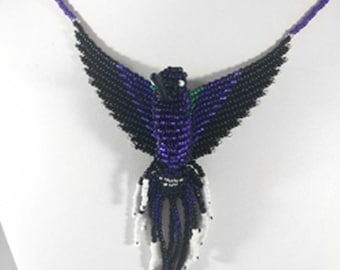 Purple Hummingbird Necklace with Magnetic Clasp -Violet Sabrewing Hummingbird 3D Glass Bead Pendant -Unique Handcrafted Gift Under 70