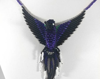 Purple Hummingbird Necklace with Magnetic Clasp -Violet Sabrewing Hummingbird 3D Glass Seed Bead Pendant -Unique Handcrafted Gift Under 70