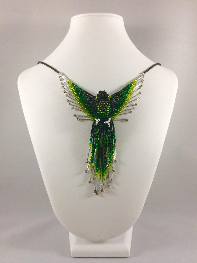 Phoenix Bird Pendant Necklace Green Glass Bead Firebird Etsy