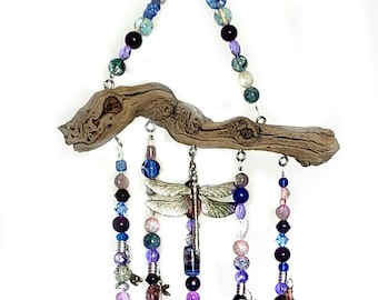 Boho Beaded Dragonfly Wind Chime, Fairy Crystal Sun Catcher Mobile