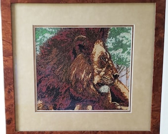 Framed African Lion Beaded Wall Art