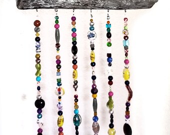 Multicolor Glass Bead Suncatcher Driftwood For Windows -Unique Bohemian Beaded Hanging Window Decor - Christmas Gift For Home Under 100