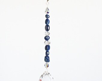 Lapis lazuli Crystal Prism Suncatcher with genuine gemstones and crystal prisms