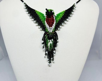 Hummingbird Beaded Necklace with Magnetic Clasp - Anna's Hummingbird Glass Bead Pendant Jewelry - Unique Valentine's Day Gift Idea Under 70