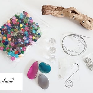 DIY Beaded Suncatcher Kit with Driftwood, Glass and Crystal Beads, Crystal Prisms or Polished Agate Slices, Precut Wire, and All Hardware image 1