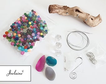 DIY Beaded Suncatcher Kit with Driftwood, Glass and Crystal Beads, Crystal Prisms or Polished Agate Slices, Precut Wire, and All Hardware