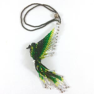 Green Silver Beaded Fire Bird Necklace