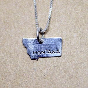 Small Sterling Silver Montana Stamp Pendant Necklace