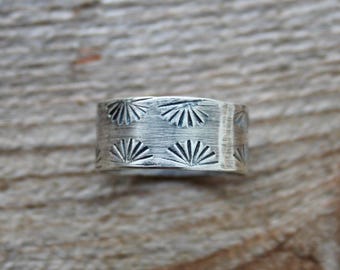 Thick Sterling Silver Sunburst Stamp Band Ring