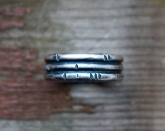 Notched Triple Half Round Sterling Silver Band Ring