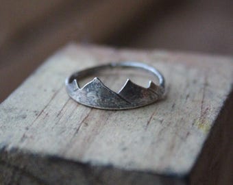 Hammered Thin Sterling Silver Stacker Mountain Range Ring