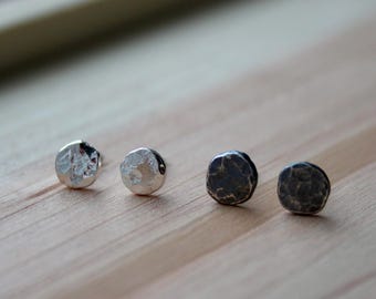 Tiny Sterling Silver Hammered Moon Post Stud Earrings