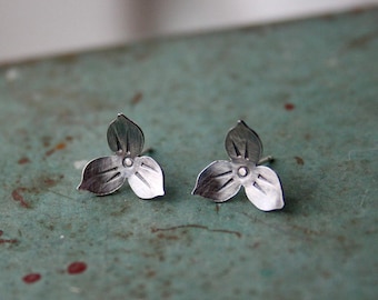 Handcut Sterling Silver Trillium Wildflower Post Stud Earrings