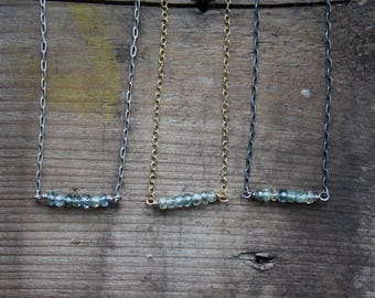 Faceted Montana Sapphire & Sterling Silver or Yellow Gold Filled Simple Necklace