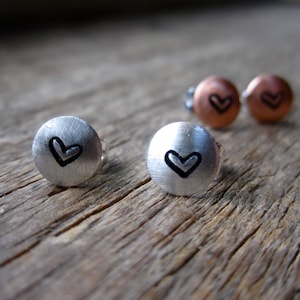 Tiny Sterling Silver Round Dome Heart Posts