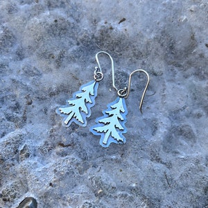 Layered Sterling Silver Evergreen Conifer Pine Tree Dangly Earrings